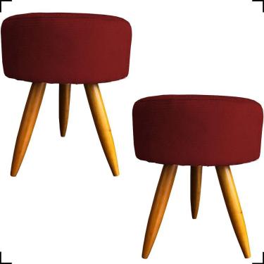 Imagem de Kit 2 Puff Decorativo Redondo Para Sala Quarto Penteadeira Pé Palito Castanho Suede Cores
