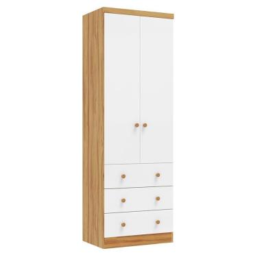 Imagem de Guarda Roupa Infantil Júnior 2 Portas E 3 Gavetas Branco Brilho/amêndoa - Móveis Peroba
