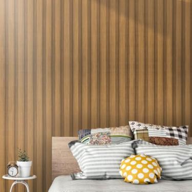 Imagem de Papel de Parede PREMIUM 10 metros = 2 Rolos de 5m X 45cm Madeira Ripado Autoadesivo Sala, Quarto, Escritório