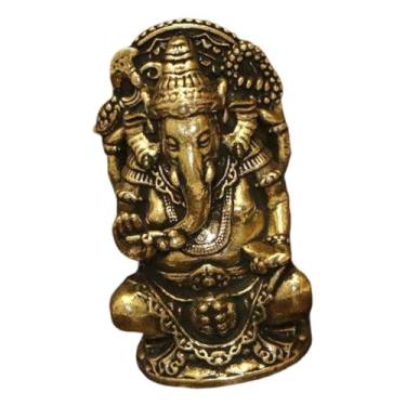 Imagem de Ioensy Estátua de Buda sentado, estatueta decorativa de cobre, estátua de latão de Ganesha tailandesa, escultura para sala de estar, escritório, estante de, 5.1 Cm X 2.9 Cm X