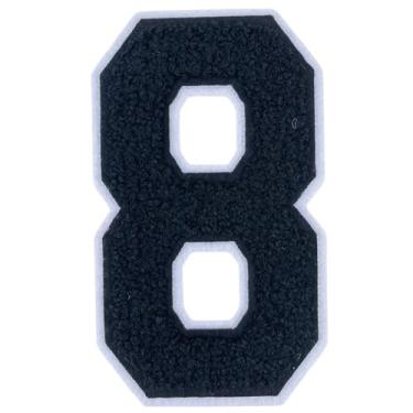 Imagem de 1 peça de adesivos de número de chenille preto de 12,7 cm com borda branca, aplique de ferro para roupas, jaquetas, mochilas, adesivos de número grande estilo universitário par com patch de letras