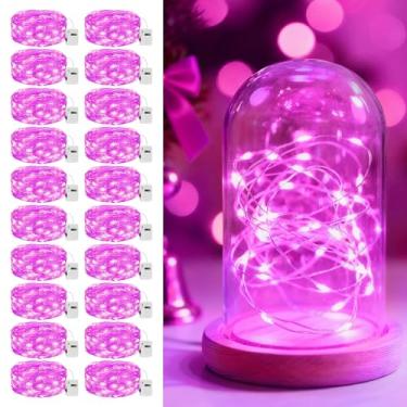 Imagem de litogo Pacote com 20 luzes LED de fadas operadas a pilha, 2 m, 20 LEDs, 3 modos, mini luzes cintilantes, luz estrelada à prova d'água para casamentos, potes de pedreiro, festas, decorações de Natal