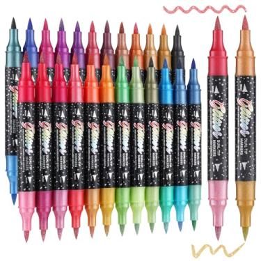 Imagem de TOSHARE Marcadores com glitter de ponta dupla, 48 cores, pacote com 24 canetas de tinta brilhante à base de água, canetas brilhantes para colorir, agendas, álbuns de recortes e cartões