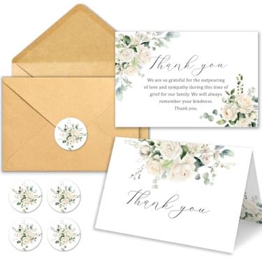 Imagem de HiABNRT 50 cartões de agradecimento de funeral com envelopes 4 × 6 em cartões de agradecimento florais cartões de luto cartões de simpatia em massa para funeral família amigos entes queridos