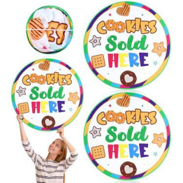 Imagem de Yookeer 2 peças Scout Cookies Sold Here Sinal de 85 cm Redondo Dobrável Compre Gancho de Porta de Biscoito para Mercados Reordenar Quintal Frontal Exterior Eventos Comunitários