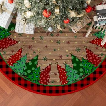 Imagem de XCHI Saia xadrez buffalo, árvore de Natal, decorações de festa de Natal para casa, Natal, Natal, inverno, interior, 122 cm