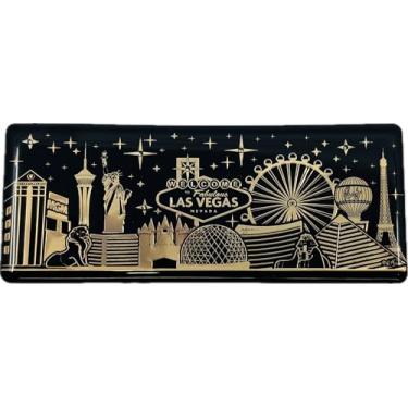 Imagem de Ímã decorativo do horizonte de Las Vegas, design de metal preto e dourado, coleção de marcos famosos, sinal de boas-vindas lembrança turística