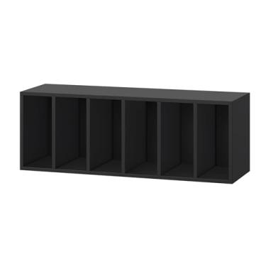 Imagem de IOTXY Estante de cubo modular DIY – Estante básica expansível empilhável personalizável CubeXY, prateleira aberta de madeira de 6 cubos com prateleiras removíveis para organizador de livros, preta