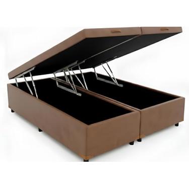 Imagem de Cama Box Baú Casal Bipartido 69 Blindado Diversas Cores - (138x188x42) (Corino Marrom)