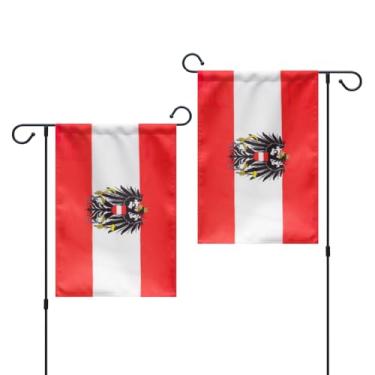 Imagem de GIEAMTYU 1 peça bandeira de jardim de brasão austríaco de dupla face da Áustria 30 x 45 cm, poliéster resistente 220D, bandeiras de águia austríaca para decoração de jardim e quintal.