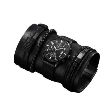 Imagem de Kit Relógio Masculino Preto com Pulseiras Premium Moda