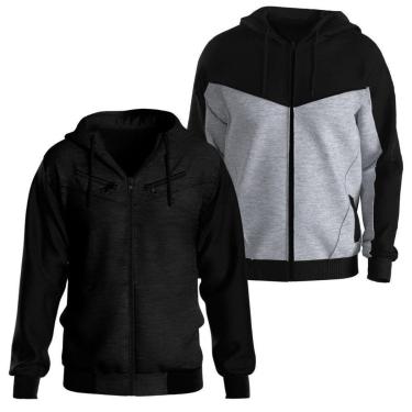 Imagem de Kit 2 Jaquetas De Moletom Com Ziper Bolso Canguru e Capuz-Masculino