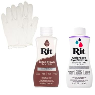 Imagem de Conjunto de corante líquido Rit com fixador ColorStay – Kit tudo em um com luvas para reduzir o sangramento de cor (marrom cacau)