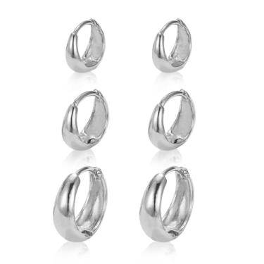 Imagem de EGUARTE 3 pares de brincos de argola de ouro para mulheres na moda brincos grossos de ouro 14 K, hipoalergênicos, pequenos, conjunto de brincos de argola grossa de ouro, joias de ouro para mulheres