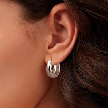 Imagem de 1 par de brincos pequenos e grossos de argola de ouro para mulheres modernos banhados a ouro 14 k brincos de argola grossa delicados para presente, standard, Cobre, Sem pedra preciosa