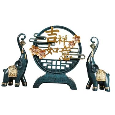 Imagem de IEUDNS 3x conjunto de estátuas de elefante ornamentos de mesa arte artesanato estatuetas decorativas esculturas de animais para armário escritório presente, AZUL