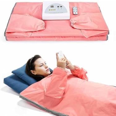 Imagem de HGTRH Cobertor de sauna portátil, sauna pessoal para relaxamento em casa com design de cabeça aberta com zíper de braço, mangas, temporizador, controle de temperatura, proteção de corte de energia