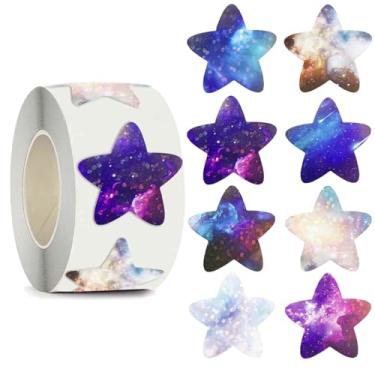 Imagem de Rolo de adesivos de estrela brilhante 500 peças | Tema de cores mistas, papel autoadesivo, formas de estrela redondas brilhantes, para aniversário, casamento, festa, presente, selos de envelope