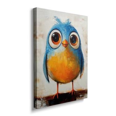 Imagem de Arte de parede com imagem de pássaro fofo vintage engraçado decoração de parede retrô emoldurada coruja grafite arte de parede colorido impressão animal pintura legal para sala de estar banheiro