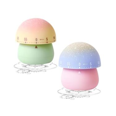 Imagem de UULANFA Temporizador mecânico sem bateria - Temporizador de cozinha multifuncional, escritório, design compacto de plástico de 92 g (verde e rosa)