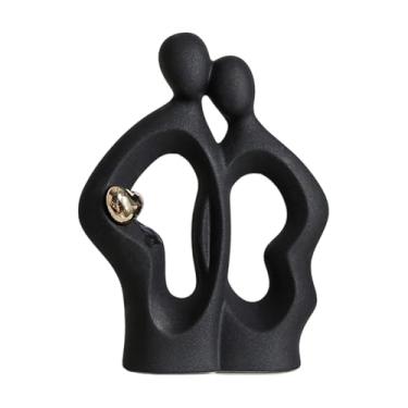 Imagem de Bothyi Estatueta de casal decorativa em cerâmica, minimalista, escultura abstrata colecionável, ornamento para mesa ou armário de entrada, Preto