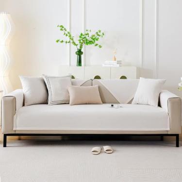 Imagem de HGTRH Capas de sofá secionais em forma de L, impermeáveis e laváveis, capas de sofá para almofada de 3 assentos, capa de sofá à prova d'água branca 110 x 110