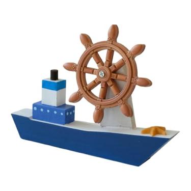 Imagem de Baoblaze Modelo de de madeira, ornamento náutico com e tema de praia, decoração de barco à vela com volante para armário de quarto, Azul Profundo