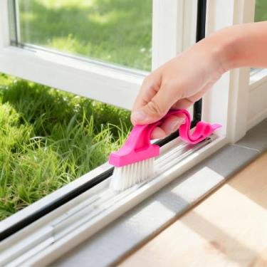 Imagem de Escova de limpeza de trilho de janela, ferramentas de limpeza de trilhos de janela mágicas manuais, alça ergonômica, para porta deslizante, peitoril, multiuso (rosa)