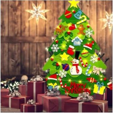 Imagem de Árvore De Natal De Feltro DIY Parede Pendurado 32 Pcs Enfeites 30 Luz LED Festa Corda Decoração
