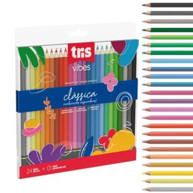 Imagem de Lápis de Cor Tris Vibes 24 Cores + Lápis 6B Tons Clássicos – Colorir e Desenhar