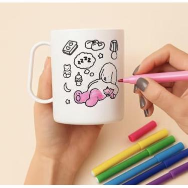Imagem de KIT Com 10 Canecas Para Pintar/Colorir URSO/CACHORRO, PLÁSTICO Resistente 400ML Desenho Divertido, Enviamos Sortido (400 Ml)
