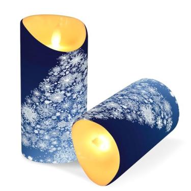 Imagem de Blueangle Pacote com 2 velas de flocos de neve para árvore de Natal sem chamas com controle remoto e temporizador, velas LED cintilantes (7,6 cm x 9,9 cm) para decoração de casa, casamento