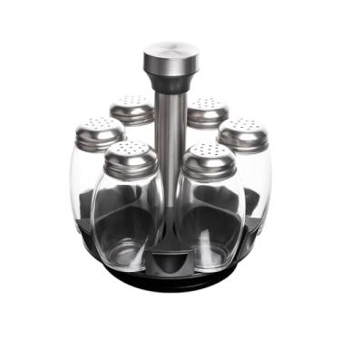 Imagem de Conjunto Porta Temperos Giratório 7 Peças – 6 Potes de Vidro com Tampas Inox e Suporte 360° | Organização, Elegância e Praticidade para Sua Cozinha