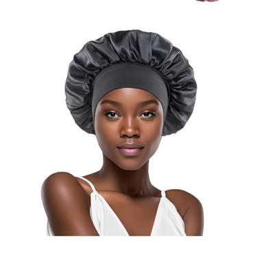 Imagem de Touca de banho preta – Protetor de cabelo impermeável e reutilizável para banho e tratamentos capilares