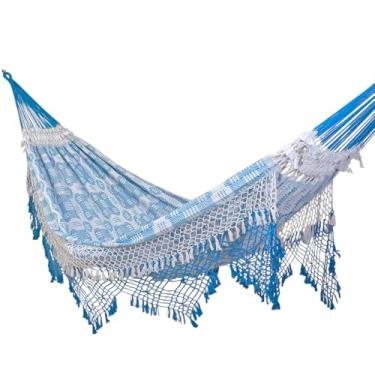 Imagem de Rede de Dormir e Descanso Casal Extra Marquesa Algodão Jaguaruana. (Azul Turquesa e Branco)