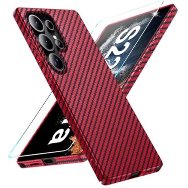 Imagem de Capa de fibra de carbono para Samsung Galaxy S22 Ultra com protetor de tela Slim Fit para Samsung S22 Ultra, capa de telefone resistente, durável, fina, híbrida, PC, capa de proteção rígida 5G