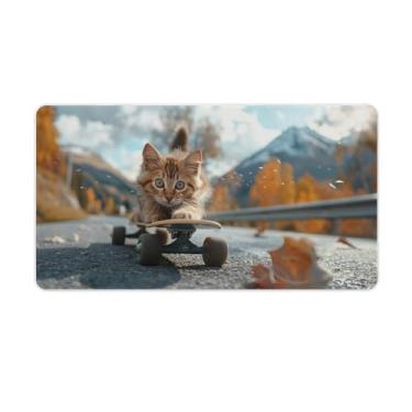 Imagem de FoRes Gato fofo no skate, mouse pads grandes para jogos, base de borracha antiderrapante, tapete de mesa para laptop, acessórios de computador, suprimentos para escritório, casa, 40 x 75 cm, estilo