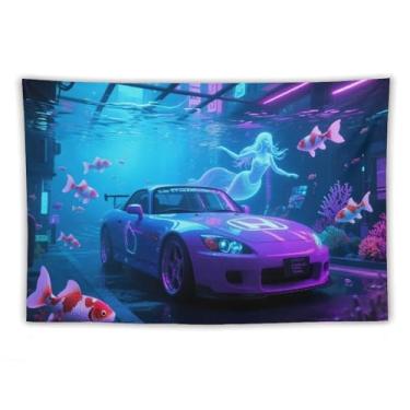 Imagem de HouLaiZhe JDM Tapeçaria de carro cidade subaquática S2000 sereia para pendurar na parede quarto decoração de casa tapeçarias estética piquenique decoração de parede arte de parede para dormitório sala