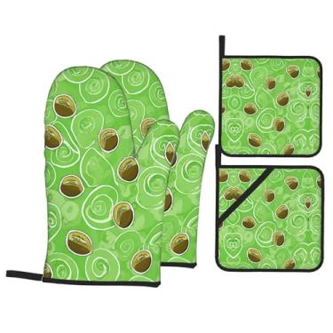 Imagem de Conjunto de luvas de cozinha Kiwi Bird com suporte de tampa, luvas de forno resistentes ao calor para manusear panelas quentes, grelhar, churrascos, kit de 4 peças.