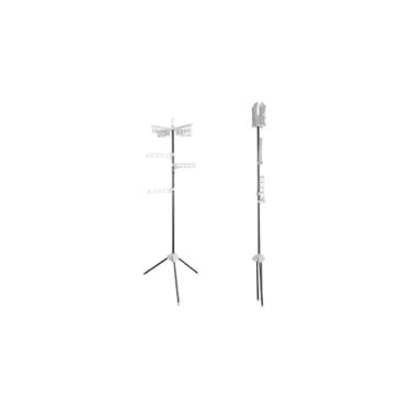 Imagem de Cabideiro Articulado com Braços Giratórios, 1,70m de Altura, Branco, Metal e Plástico, 3 Braços com Prendedores, Base Reforçada