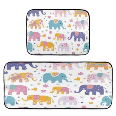 Imagem de Wassud Tapetes de cozinha de elefantes de desenho animado para o chão, decoração de casa, tapetes de cozinha acolchoados, antifadiga, tapetes de cozinha, antiderrapante, lavável, itens essenciais