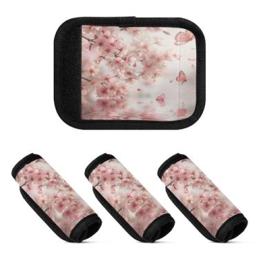 Imagem de Qilmy Capa de alça de bagagem, árvore de cerejeira, pacote com 2 identificadores de bagagem, identificadores de bagagem, capa confortável para carrinho de bebê, mala de viagem, acessórios de viagem de