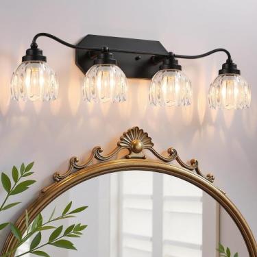 Imagem de Luz de vaidade de banheiro CmnVmn 4 Light Matte Black Crystal