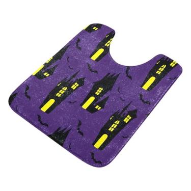 Imagem de Burbuja Tapete de banheiro Spooky Haunted Houses, tapete de banho absorvente de pelúcia macio, base antiderrapante para piso de banheiro, oval em forma de U