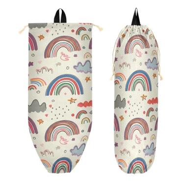 Imagem de xigua Suporte de parede colorido arco-íris para saco de plástico com cordão, 1 pacote, reutilizável para decoração organizadora de sacolas de compras, meias, roupas íntimas e gravatas