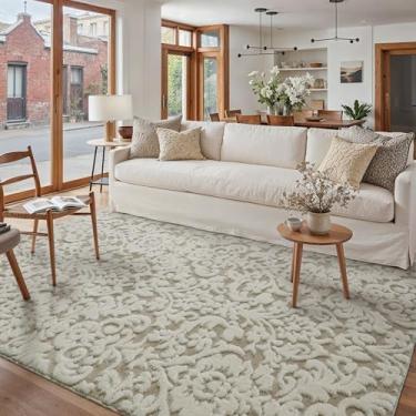 Imagem de WondRg Tapete felpudo lavável marrom e marfim 12 x 18 cm para sala de estar, floral, neutro, macio, antiderrapante, durável, tradicional, vintage, quarto, escritório, sala de jogos, sala de jantar