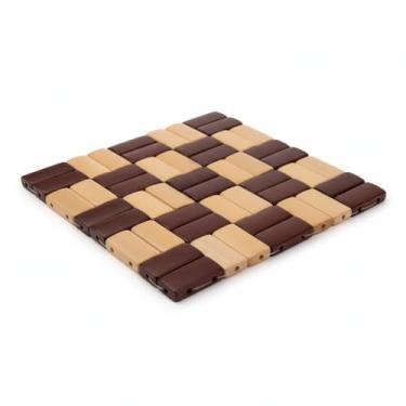 Imagem de Apoio Descanso de Panela 16x16cm Bambu Estampa Xadrez Decoração Mesa Posta