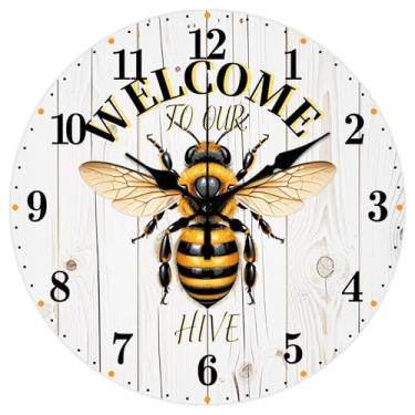 Imagem de CHGCRAFT Relógio de parede retrô estilo abelha relógio de texto de 30 cm placa de madeira relógios decorativos redondos para quarto, sala de estar, cozinha, escritório