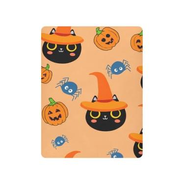 Imagem de Burbuja Lençol de berço para meninas e meninos, gatos pretos usando chapéus de bruxa laranja macio, respirável, lençol de berço para berço padrão e colchões, 68 x 99 cm