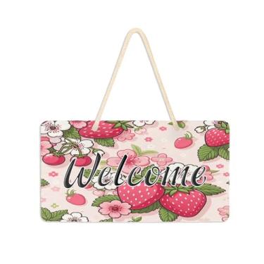 Imagem de Burbuja Placa de boas-vindas Fresh Strawberries para porta da frente, placa de boas-vindas de PVC para decoração de férias, 15 x 28 cm